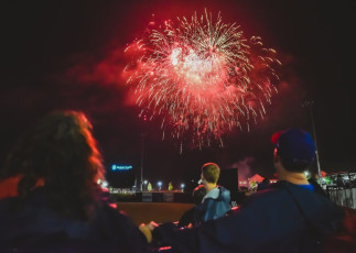 Fans enjoy fireworks after a baseball game at Atrium Health Ballpark in Downtown Kannapolis, home of the Kannapolis Cannon Ballers. - Photo credit: Visit Cabarrus