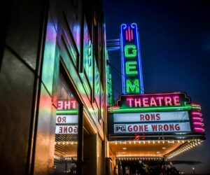 neon movie theatre marquee